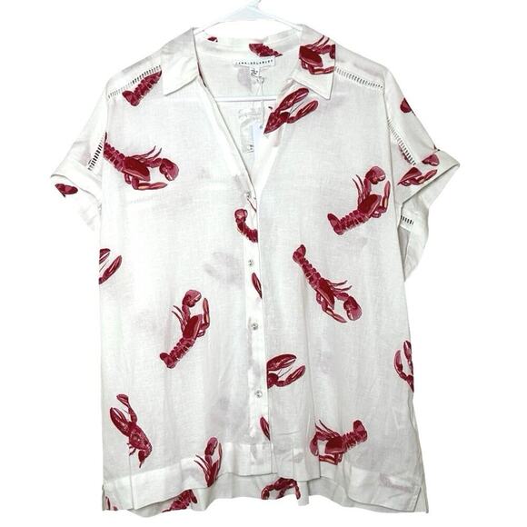 NWT Jane & Delancey Women’s Linen Blend Button Down Lobster Shirt Size Large - Picture 1 of 8
